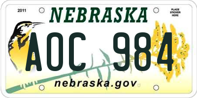 NE license plate AOC984