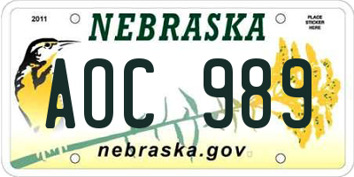 NE license plate AOC989