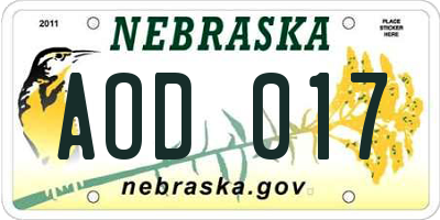 NE license plate AOD017