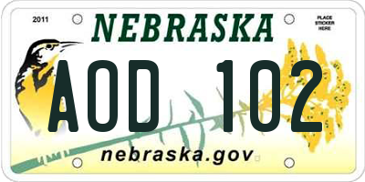 NE license plate AOD102