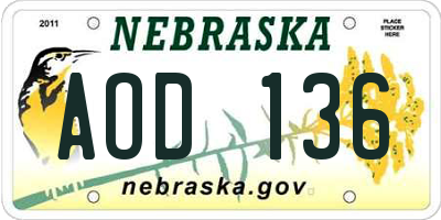 NE license plate AOD136