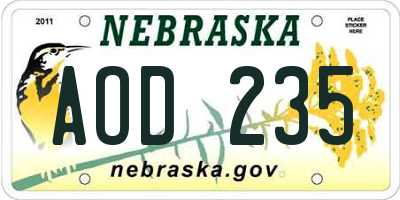 NE license plate AOD235
