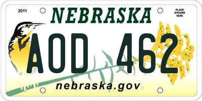 NE license plate AOD462