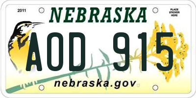 NE license plate AOD915