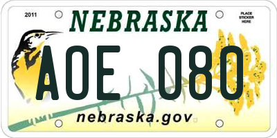 NE license plate AOE080