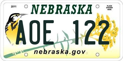 NE license plate AOE122