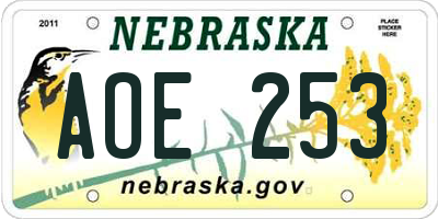 NE license plate AOE253
