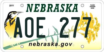 NE license plate AOE277