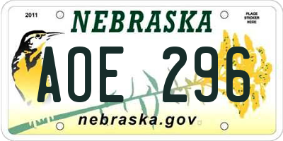 NE license plate AOE296