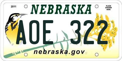 NE license plate AOE322