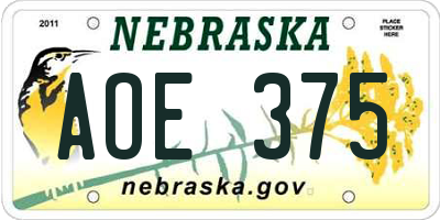NE license plate AOE375