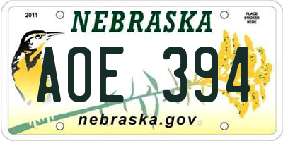 NE license plate AOE394