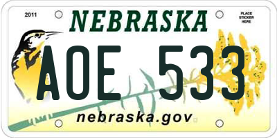 NE license plate AOE533