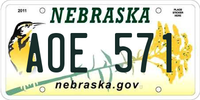 NE license plate AOE571