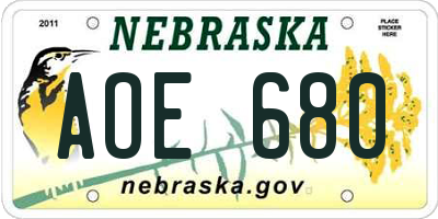 NE license plate AOE680