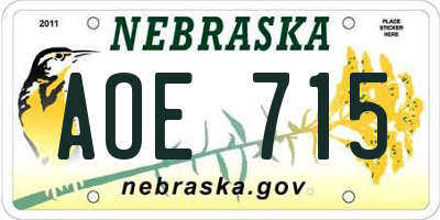 NE license plate AOE715