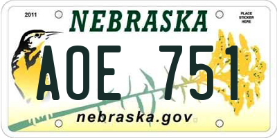 NE license plate AOE751