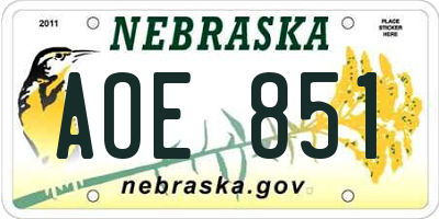 NE license plate AOE851