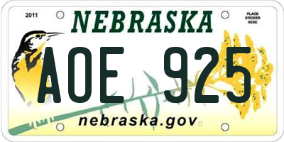 NE license plate AOE925