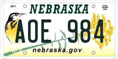 NE license plate AOE984
