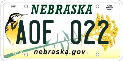 NE license plate AOF022
