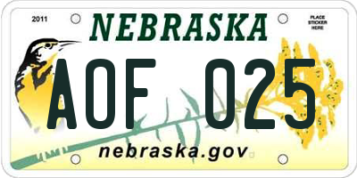 NE license plate AOF025