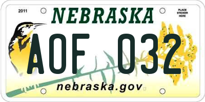 NE license plate AOF032