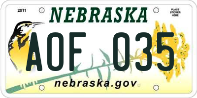 NE license plate AOF035