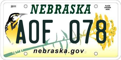 NE license plate AOF078