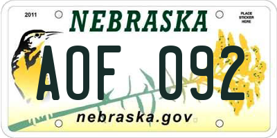 NE license plate AOF092