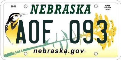 NE license plate AOF093