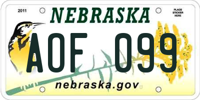 NE license plate AOF099