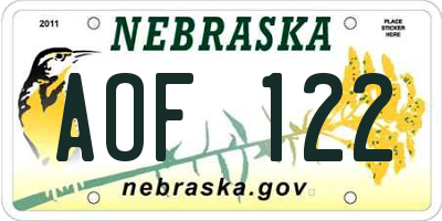 NE license plate AOF122
