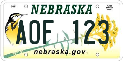 NE license plate AOF123