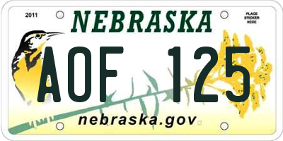 NE license plate AOF125