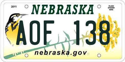 NE license plate AOF138
