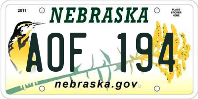 NE license plate AOF194