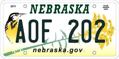 NE license plate AOF202