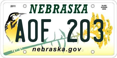 NE license plate AOF203