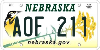 NE license plate AOF211