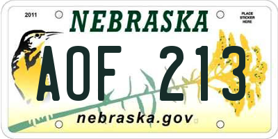 NE license plate AOF213