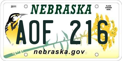 NE license plate AOF216