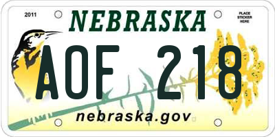 NE license plate AOF218