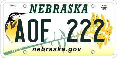 NE license plate AOF222