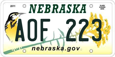 NE license plate AOF223