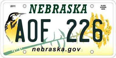 NE license plate AOF226