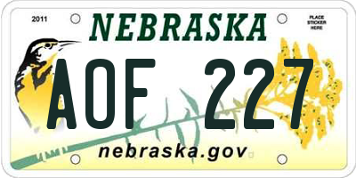 NE license plate AOF227