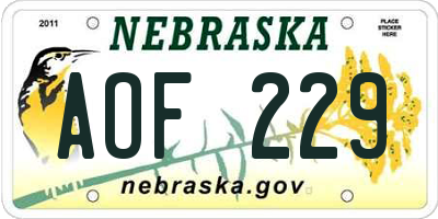 NE license plate AOF229