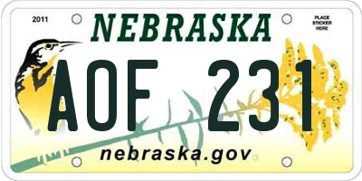 NE license plate AOF231