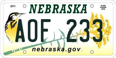 NE license plate AOF233